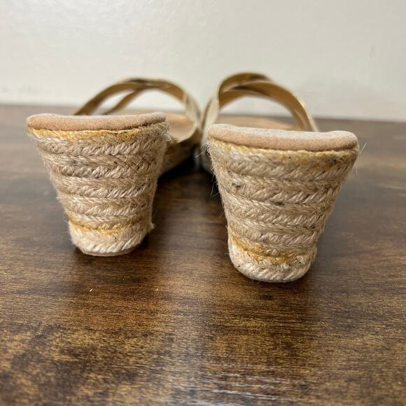 Peter Beaton Nantucket Wedge Sandals 7.5 Espadrille Slip On Open Toe Canvas Chic - Picture 5 of 11